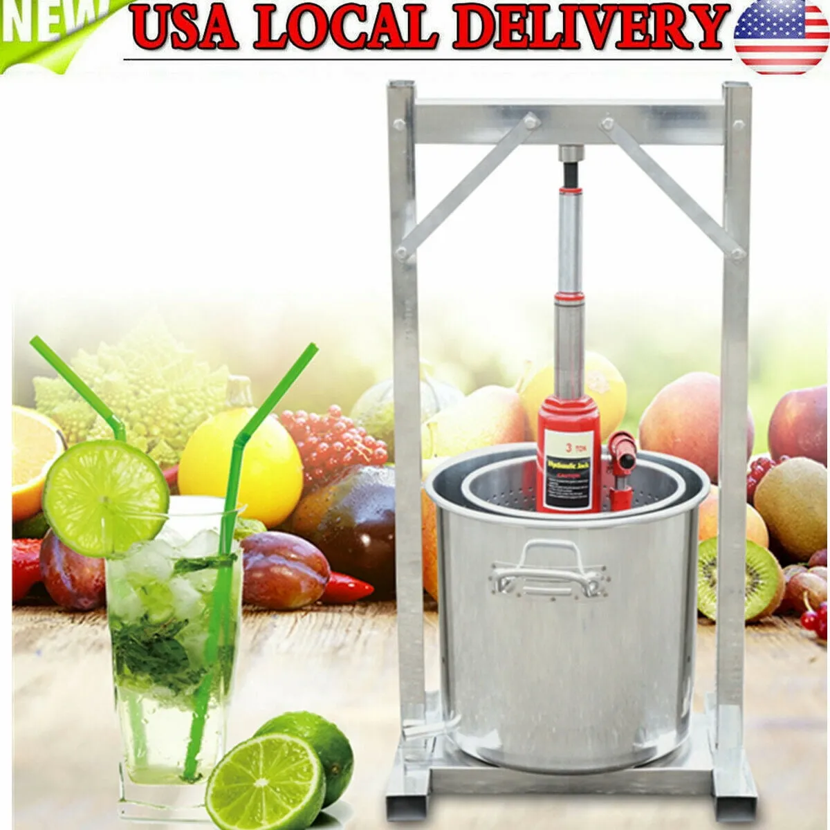 12L Fruit Crusher Pulper Masher Grinder Apple Grape Juice Maker Wine Cider Silver