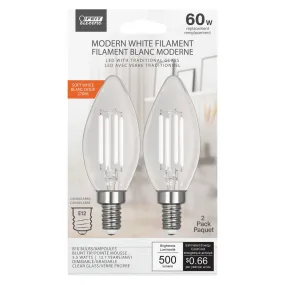 2-Pack 60W Modern White Filament LED Torpedo Tip Light Bulbs BPCTC60