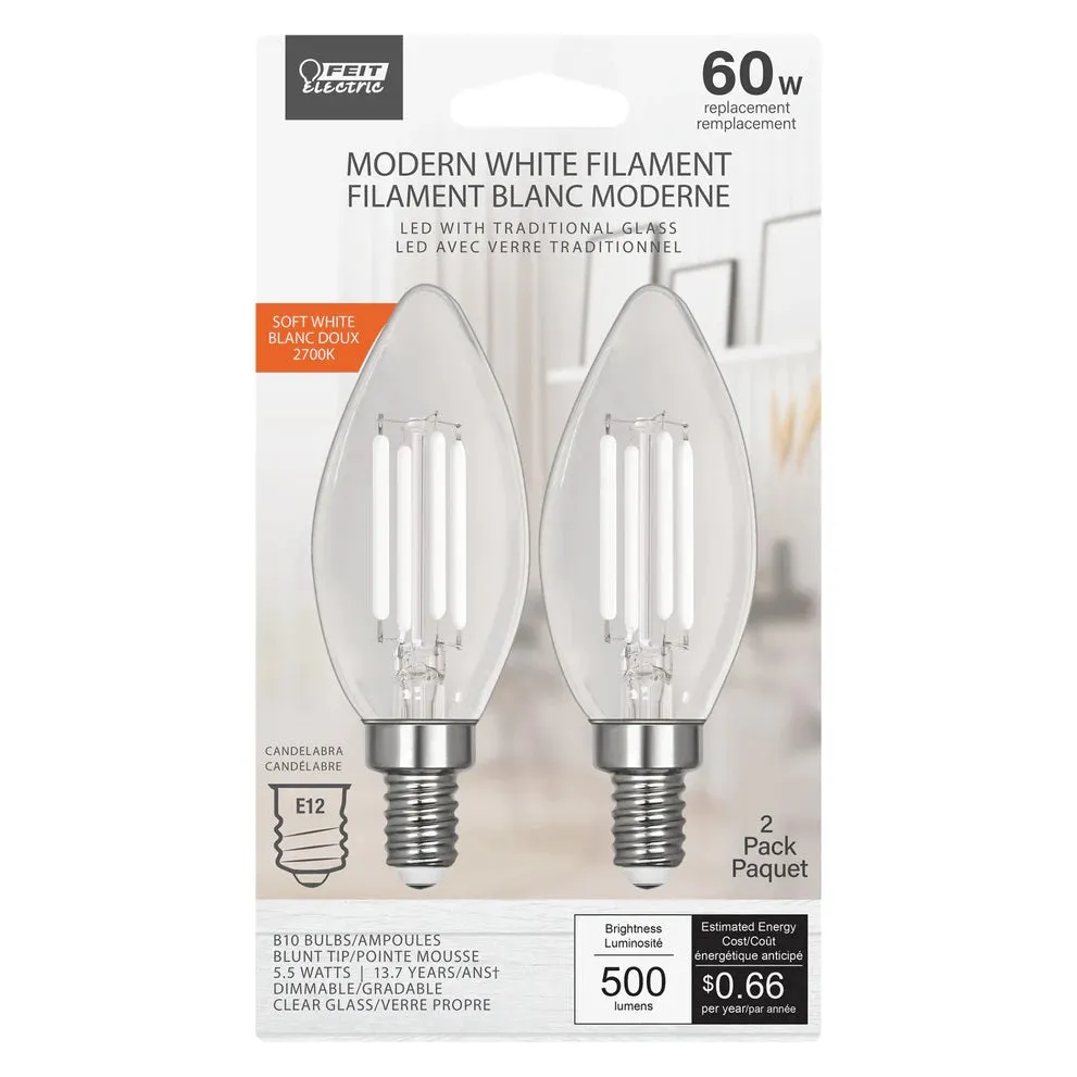 2-Pack 60W Modern White Filament LED Torpedo Tip Light Bulbs BPCTC60