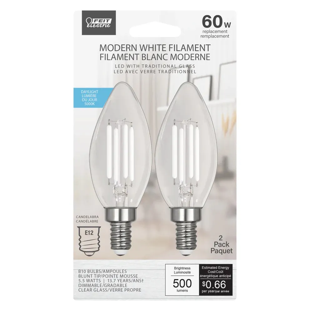 2-Pack 60W Modern White Filament LED Torpedo Tip Light Bulbs BPCTC60