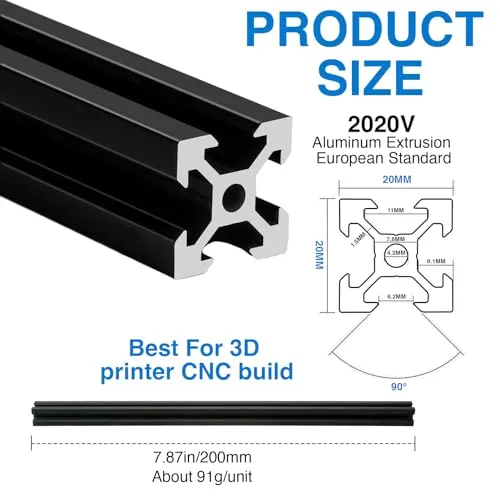 2020 V Aluminum Extrusion, 4PCS 700mm European Standard Anodized Extruded Aluminum Profile Extrusion Linear Rail for 3D Printer and CNC Machine DIY Projects- Black