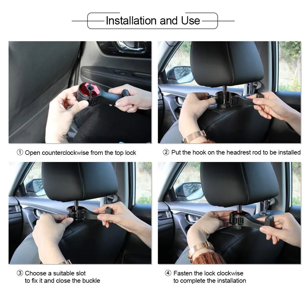 2Pack Car Back Seat Hooks Vehicle Headrest Mobile Phone Mount Holder Hanger for Holding Smartphones Hanging Bag Grocery