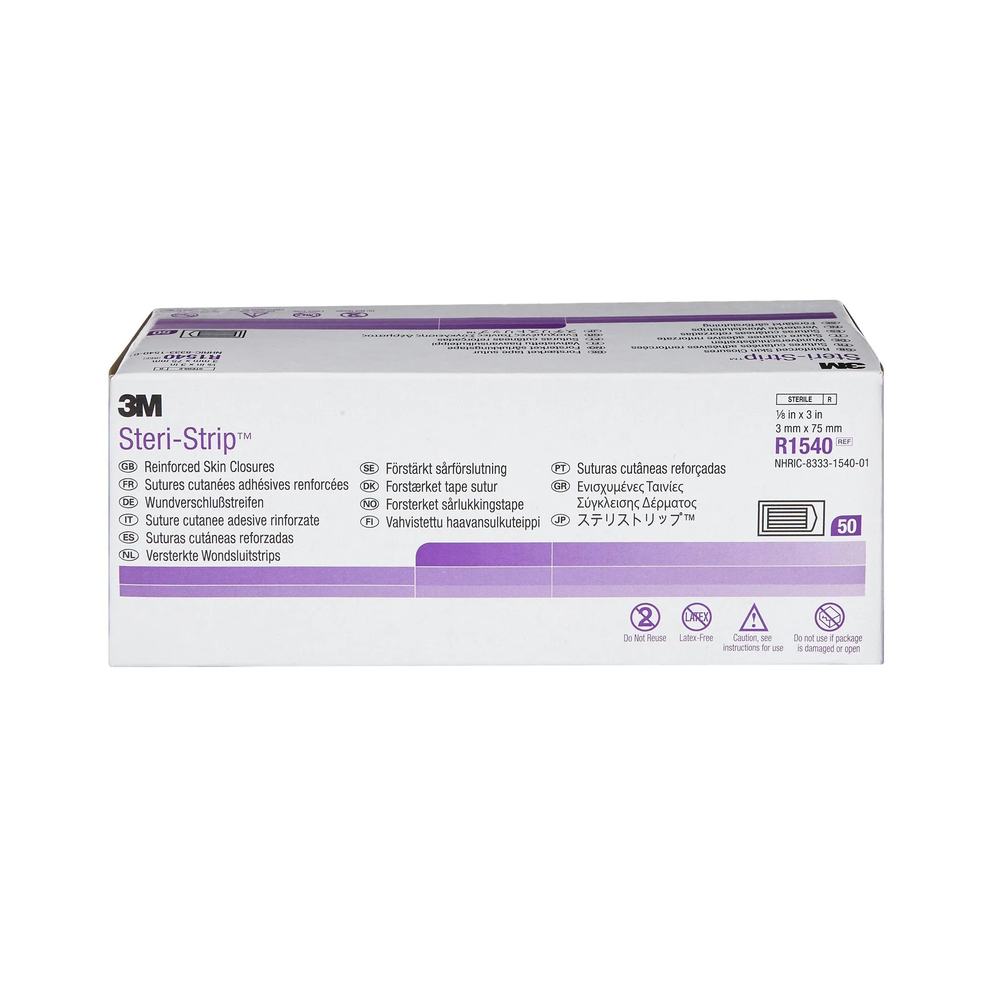 3M Steri-Strip Skin Closure Strips, Non-Woven Material, Reinforced Strip, White, 1 Box of 50