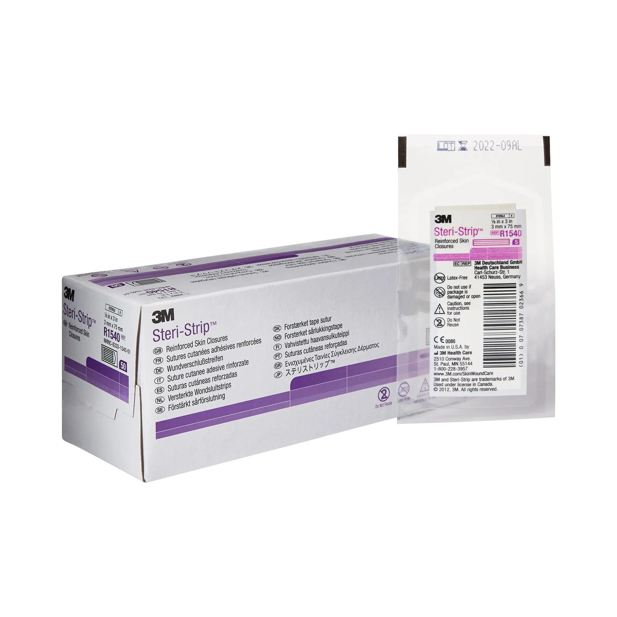 3M Steri-Strip Skin Closure Strips, Non-Woven Material, Reinforced Strip, White, 1 Box of 50