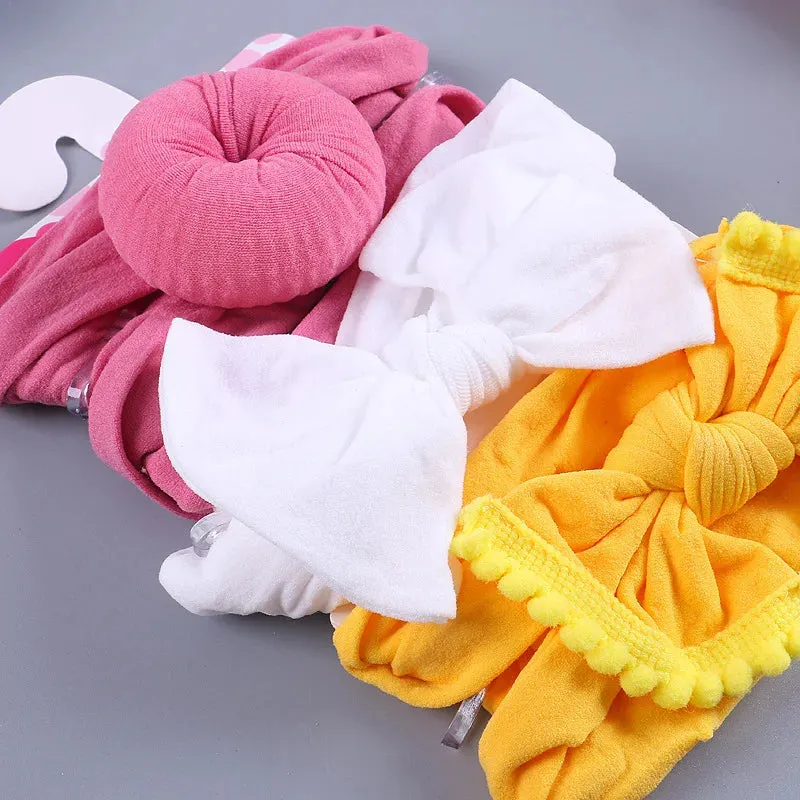 3Pcs/Set Solid Color Soft Nylon Elastic Baby Headband Bows Newborn