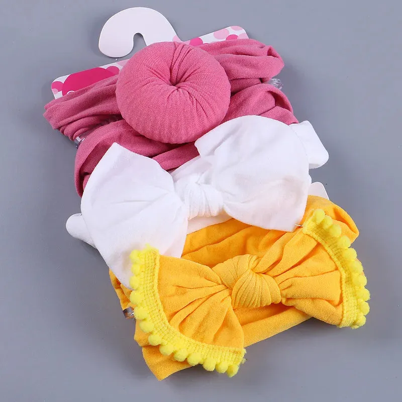 3Pcs/Set Solid Color Soft Nylon Elastic Baby Headband Bows Newborn