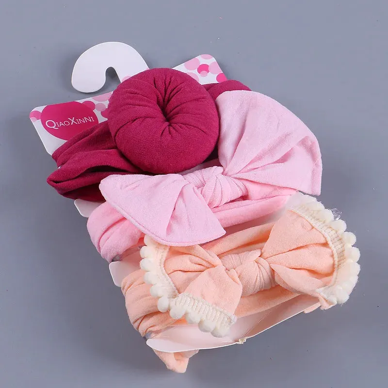 3Pcs/Set Solid Color Soft Nylon Elastic Baby Headband Bows Newborn