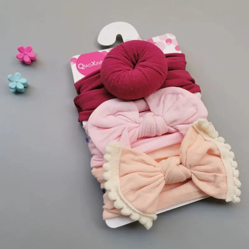 3Pcs/Set Solid Color Soft Nylon Elastic Baby Headband Bows Newborn