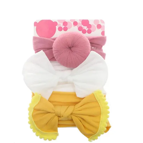 3Pcs/Set Solid Color Soft Nylon Elastic Baby Headband Bows Newborn