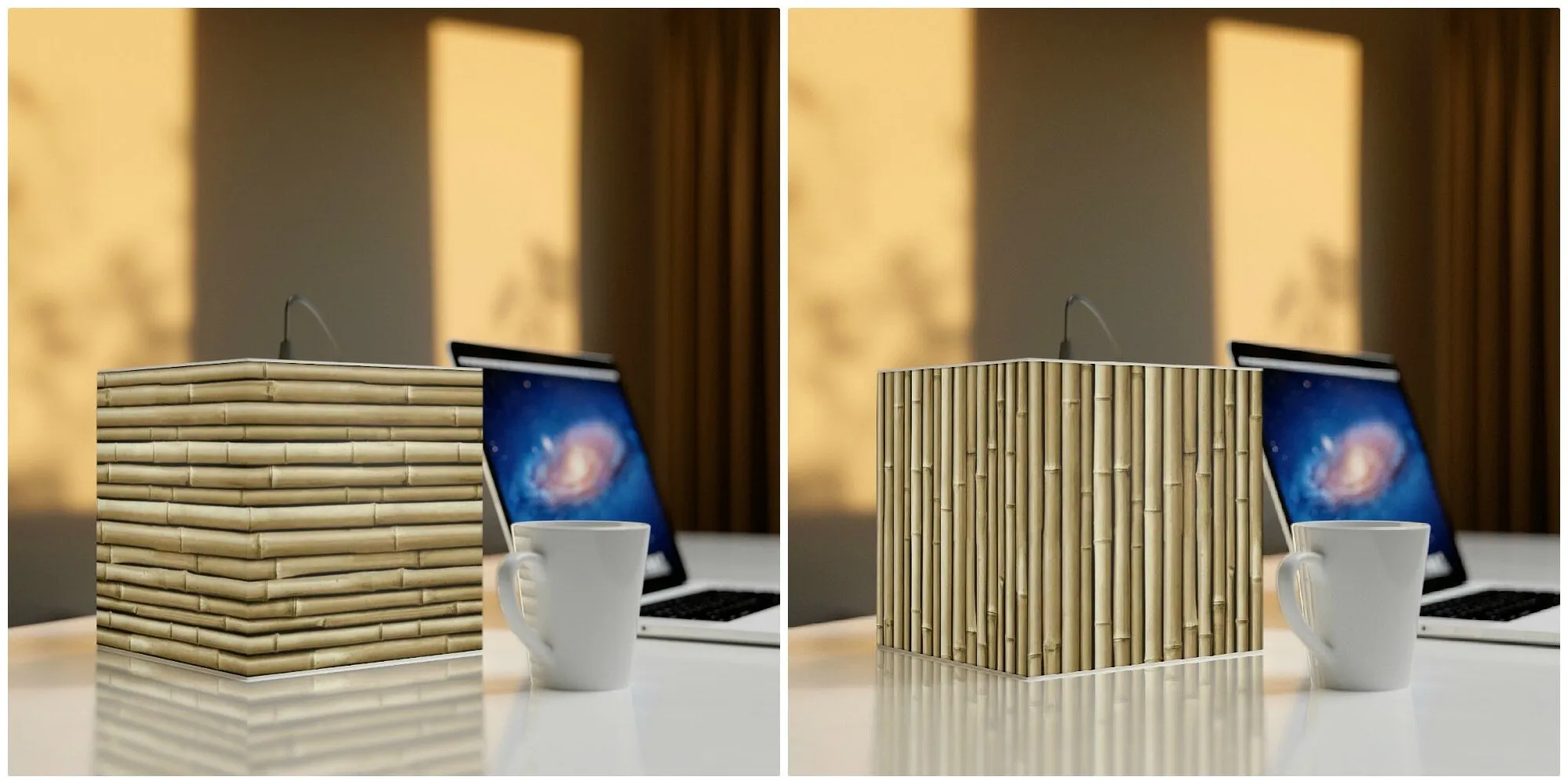 4 styes Bamboo Poles 3D Printed Square Cube Lamp,Contemporary/Modern/Trendy Light Feature/Home Decor Gifts, stackable, Vertical/Horizontal