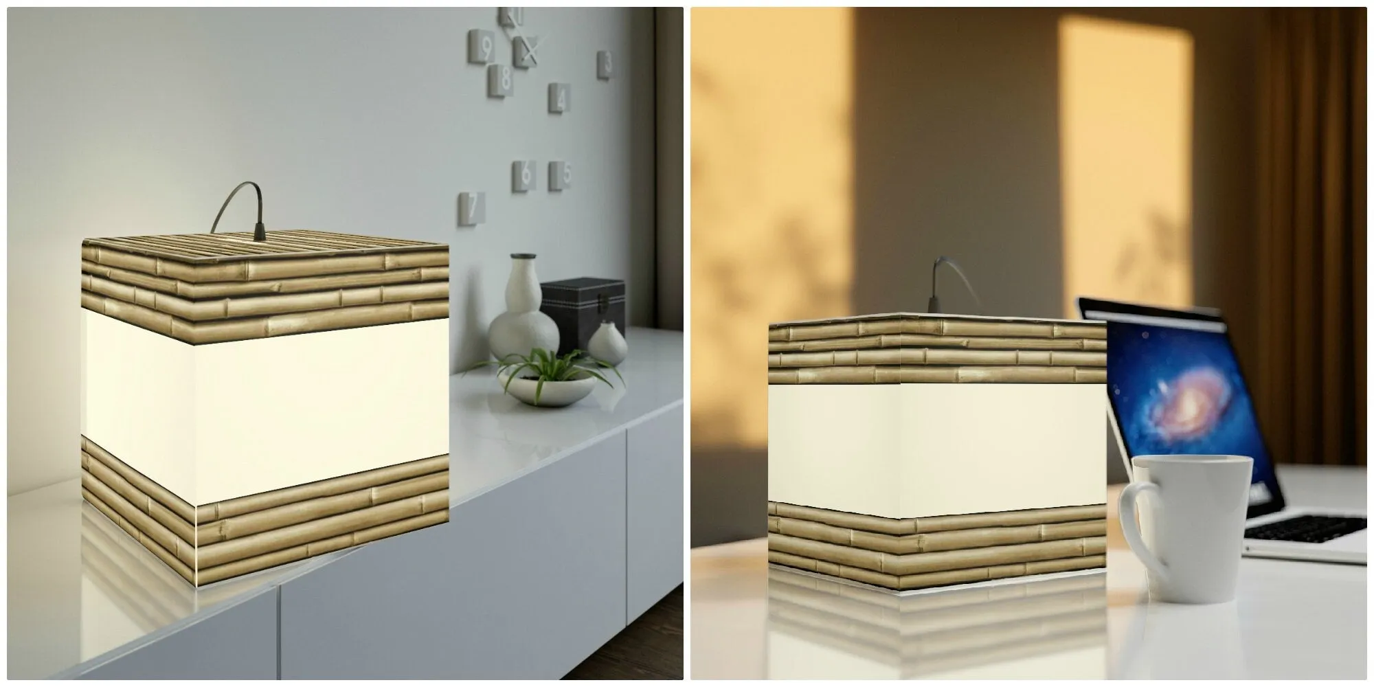4 styes Bamboo Poles 3D Printed Square Cube Lamp,Contemporary/Modern/Trendy Light Feature/Home Decor Gifts, stackable, Vertical/Horizontal