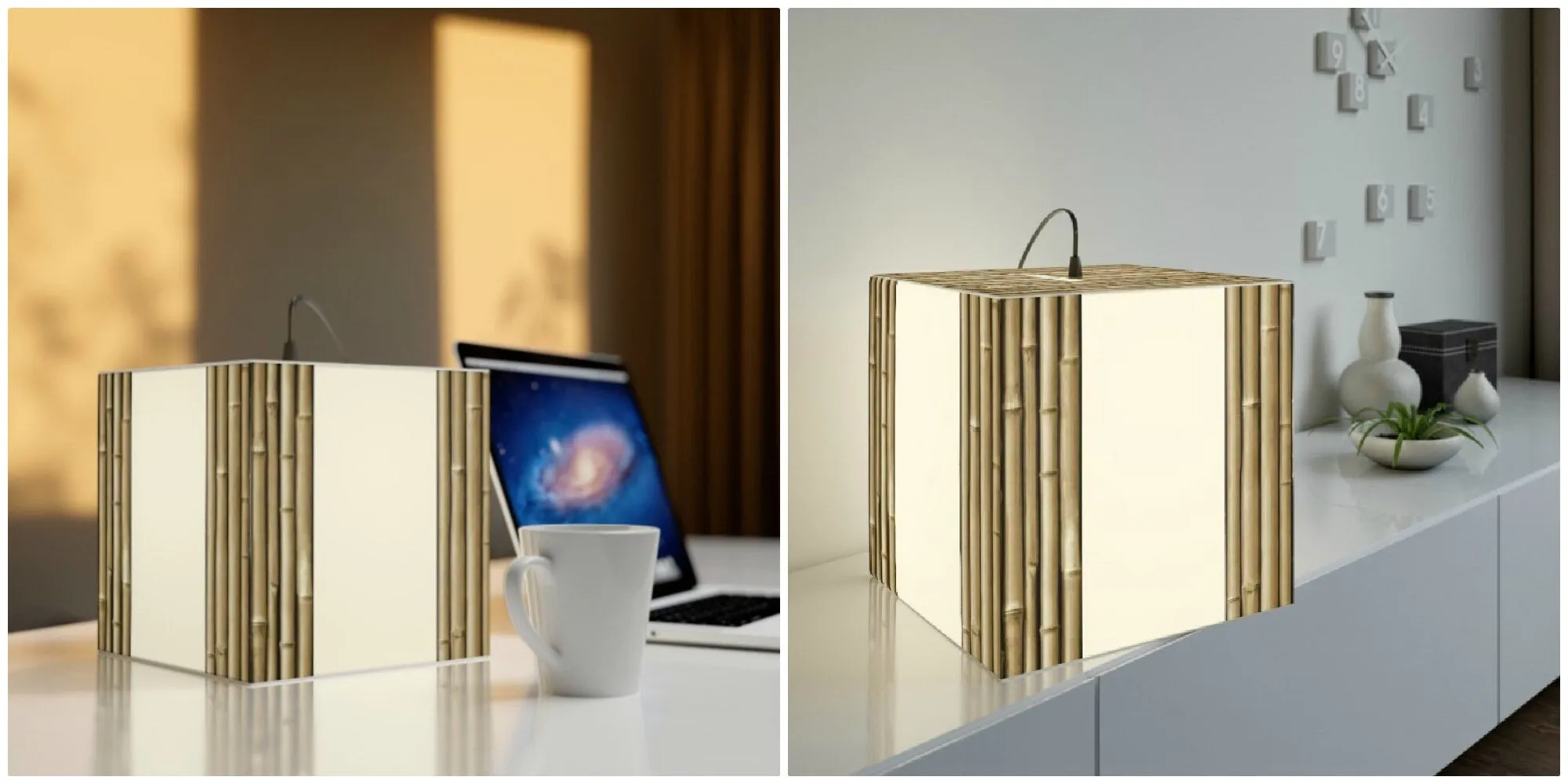 4 styes Bamboo Poles 3D Printed Square Cube Lamp,Contemporary/Modern/Trendy Light Feature/Home Decor Gifts, stackable, Vertical/Horizontal