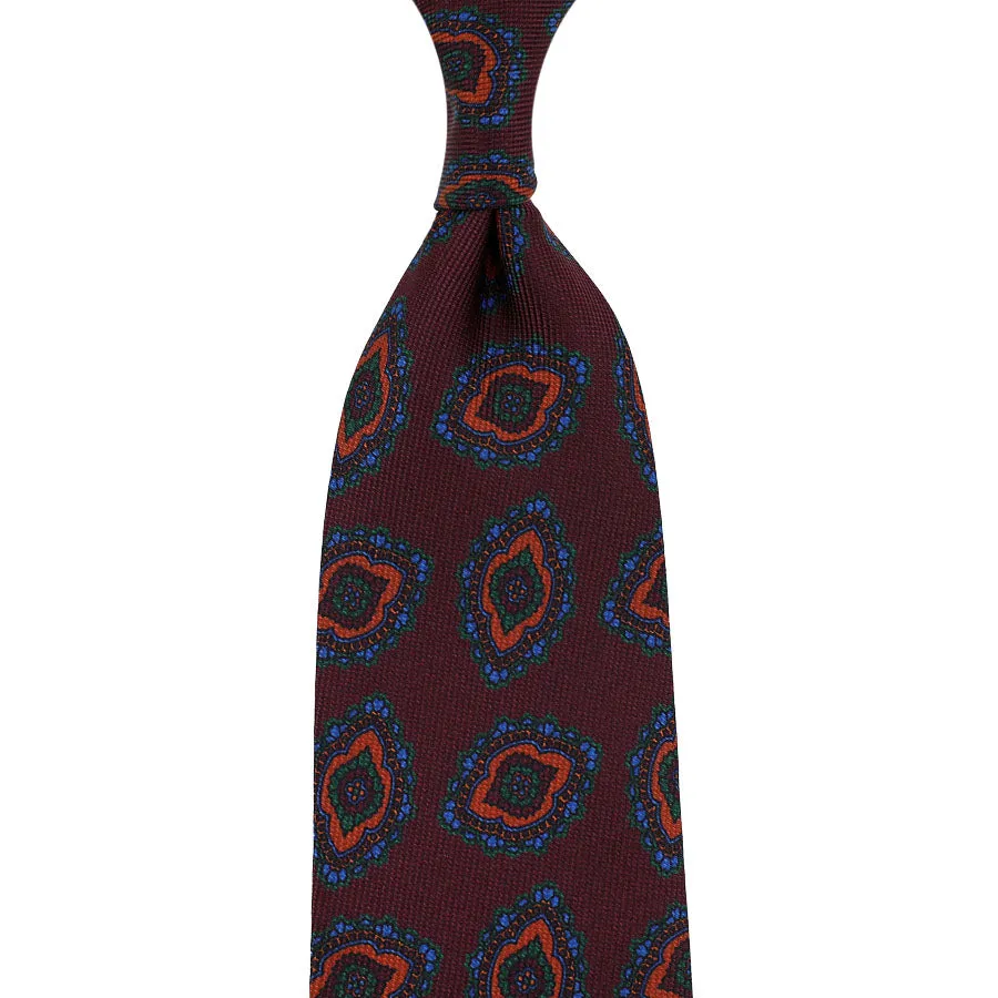 40oz Ancient Madder Silk Tie - Burgundy - Hand-Rolled