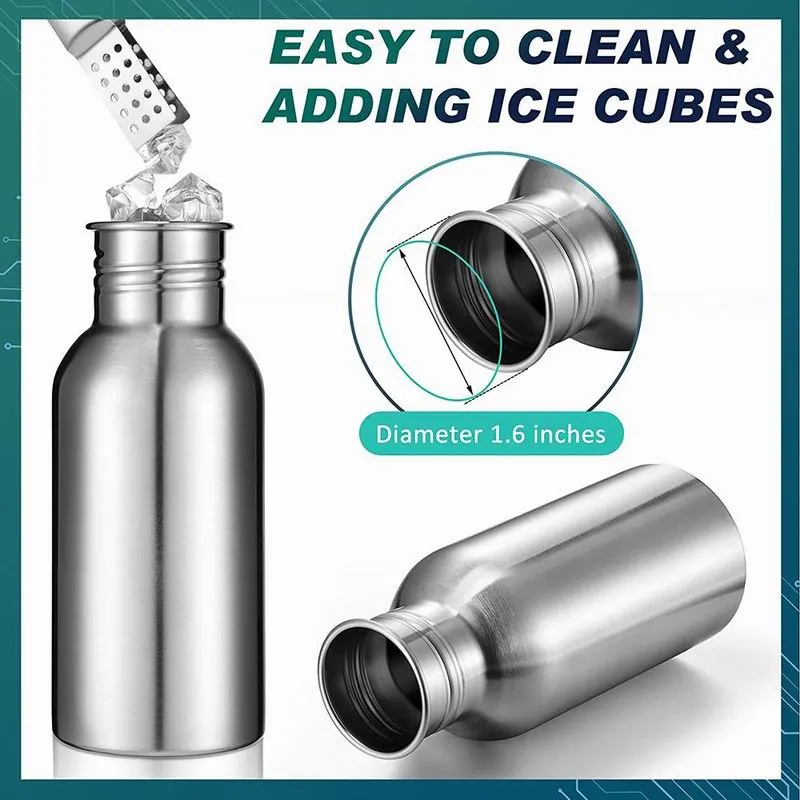500ml 750ml Stainless Steel Sports Single Walled Water Bottle Metal Flask Screw Cap BPA Free Uninsulated Indoor Outdoor