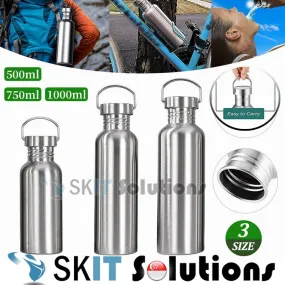 500ml 750ml Stainless Steel Sports Single Walled Water Bottle Metal Flask Screw Cap BPA Free Uninsulated Indoor Outdoor