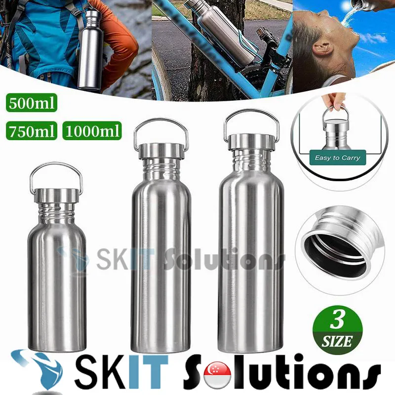 500ml 750ml Stainless Steel Sports Single Walled Water Bottle Metal Flask Screw Cap BPA Free Uninsulated Indoor Outdoor