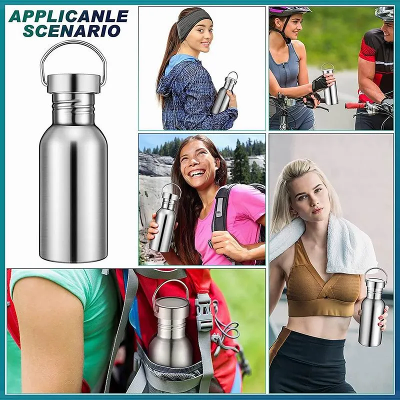 500ml 750ml Stainless Steel Sports Single Walled Water Bottle Metal Flask Screw Cap BPA Free Uninsulated Indoor Outdoor