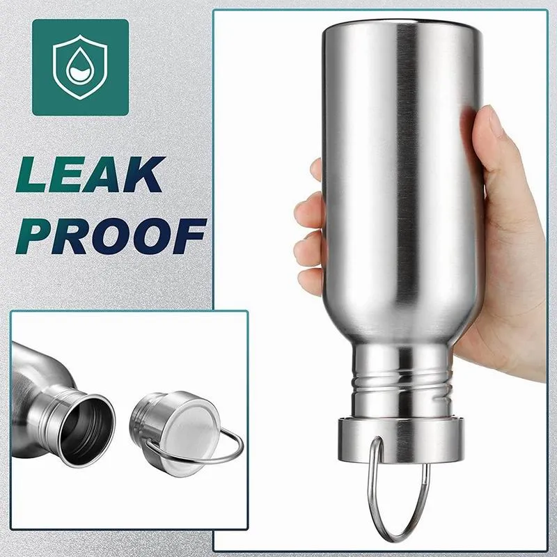 500ml 750ml Stainless Steel Sports Single Walled Water Bottle Metal Flask Screw Cap BPA Free Uninsulated Indoor Outdoor