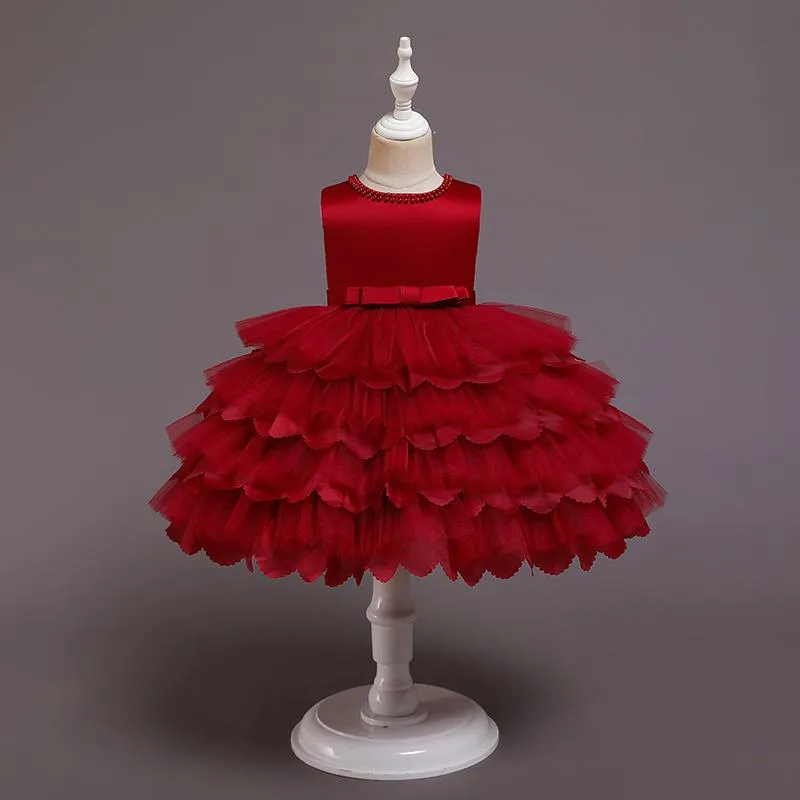 68025 New Baby Princess Dress 6-24-months Multi-layer Knee-length Cake Fluffy Dress Banquet Children's Party Dress for 1-2 Years Old Girl