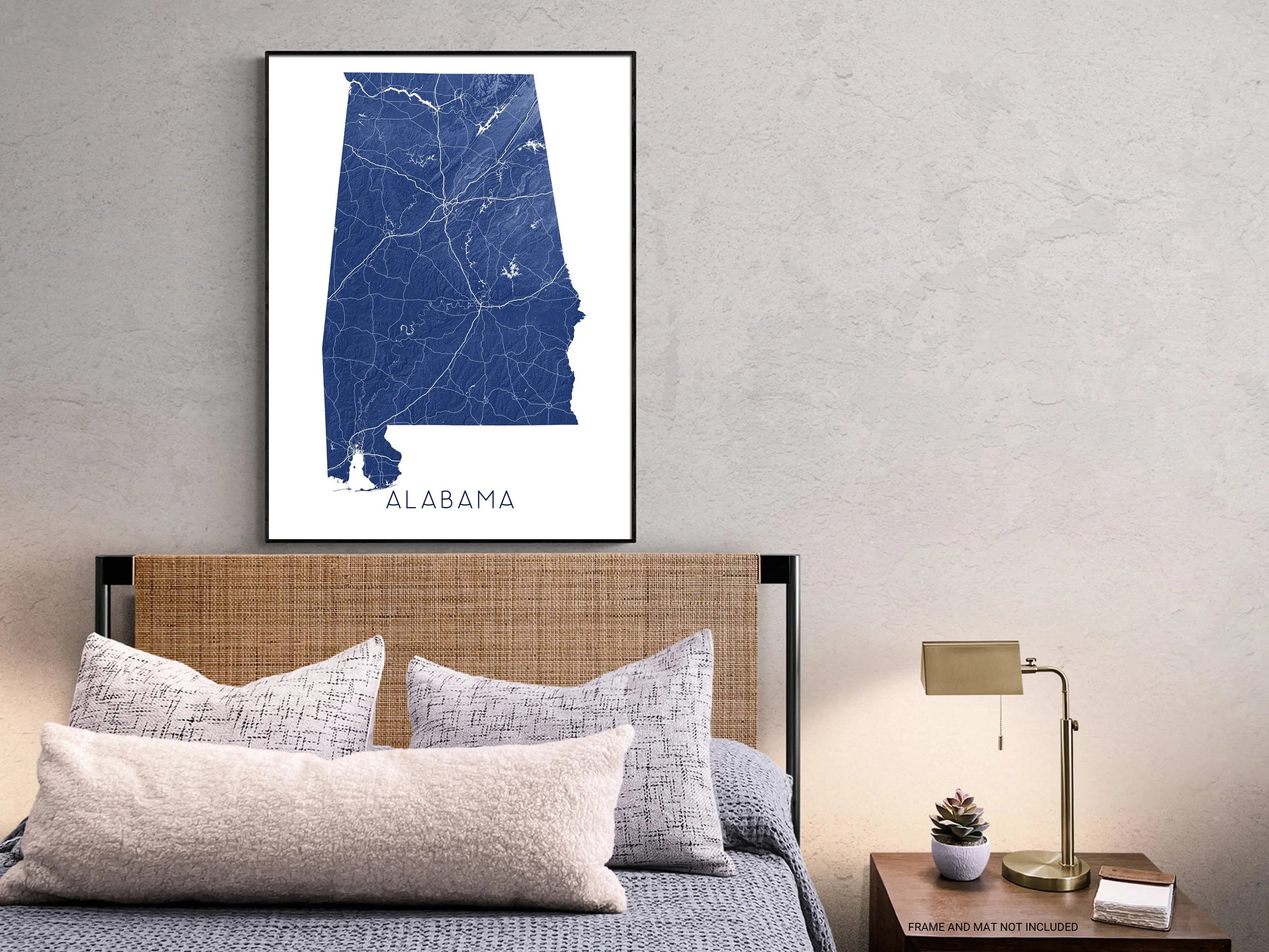 Alabama Map Print Poster - Topographic Map of Alabama State Wall Art Road Maps, Birmingham
