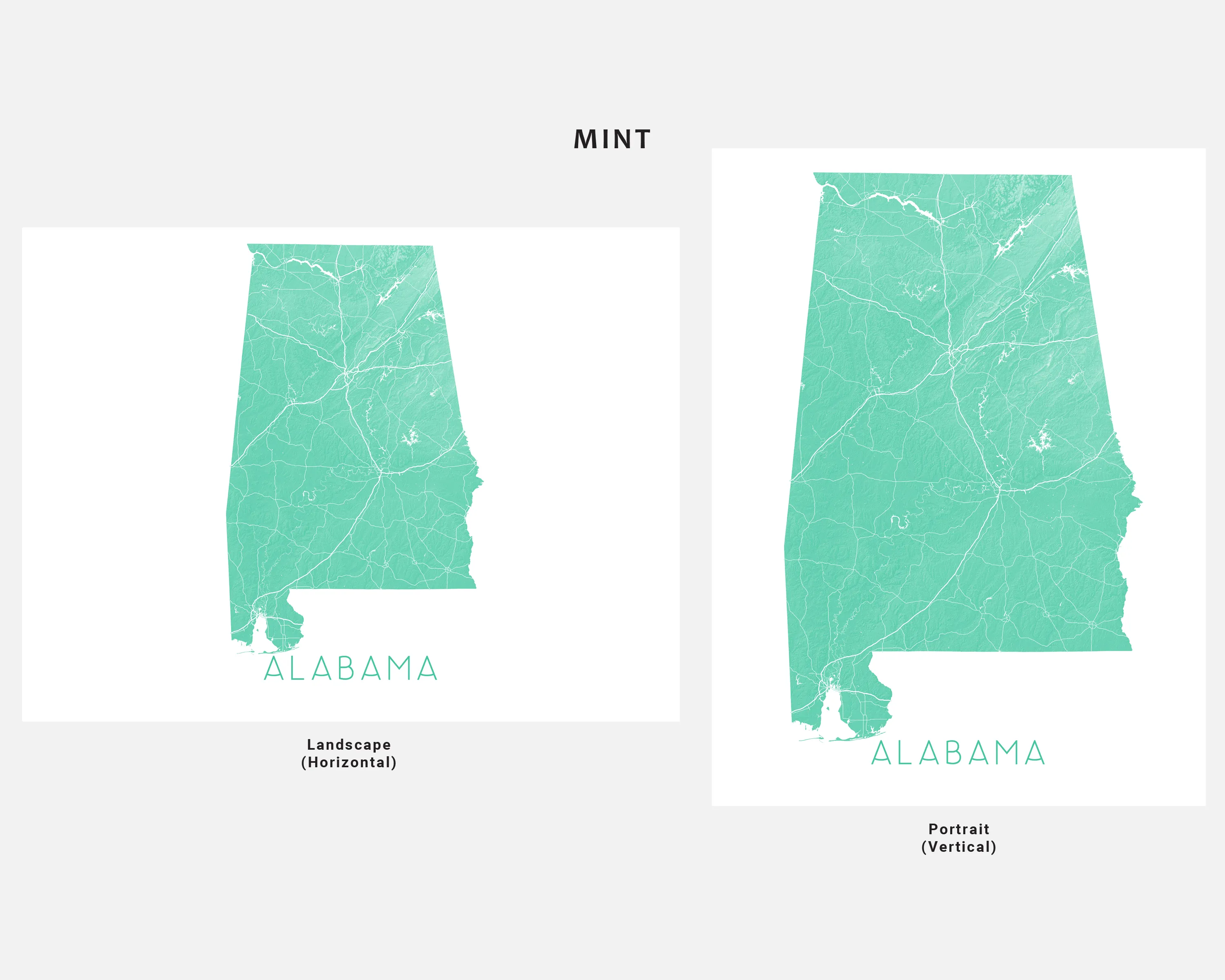 Alabama Map Print Poster - Topographic Map of Alabama State Wall Art Road Maps, Birmingham