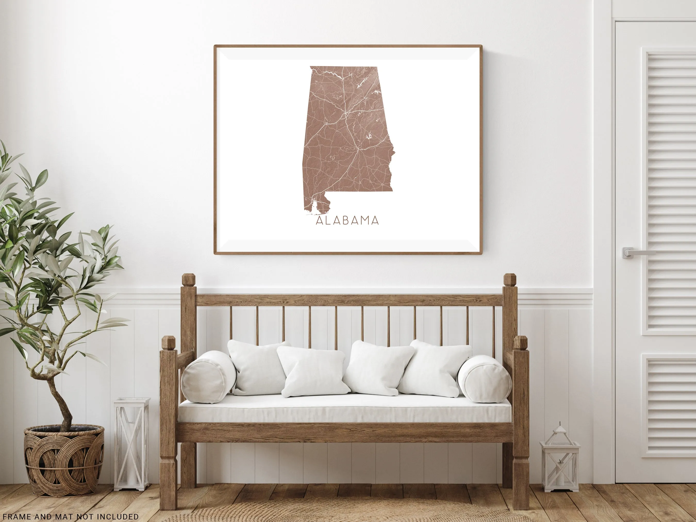 Alabama Map Print Poster - Topographic Map of Alabama State Wall Art Road Maps, Birmingham