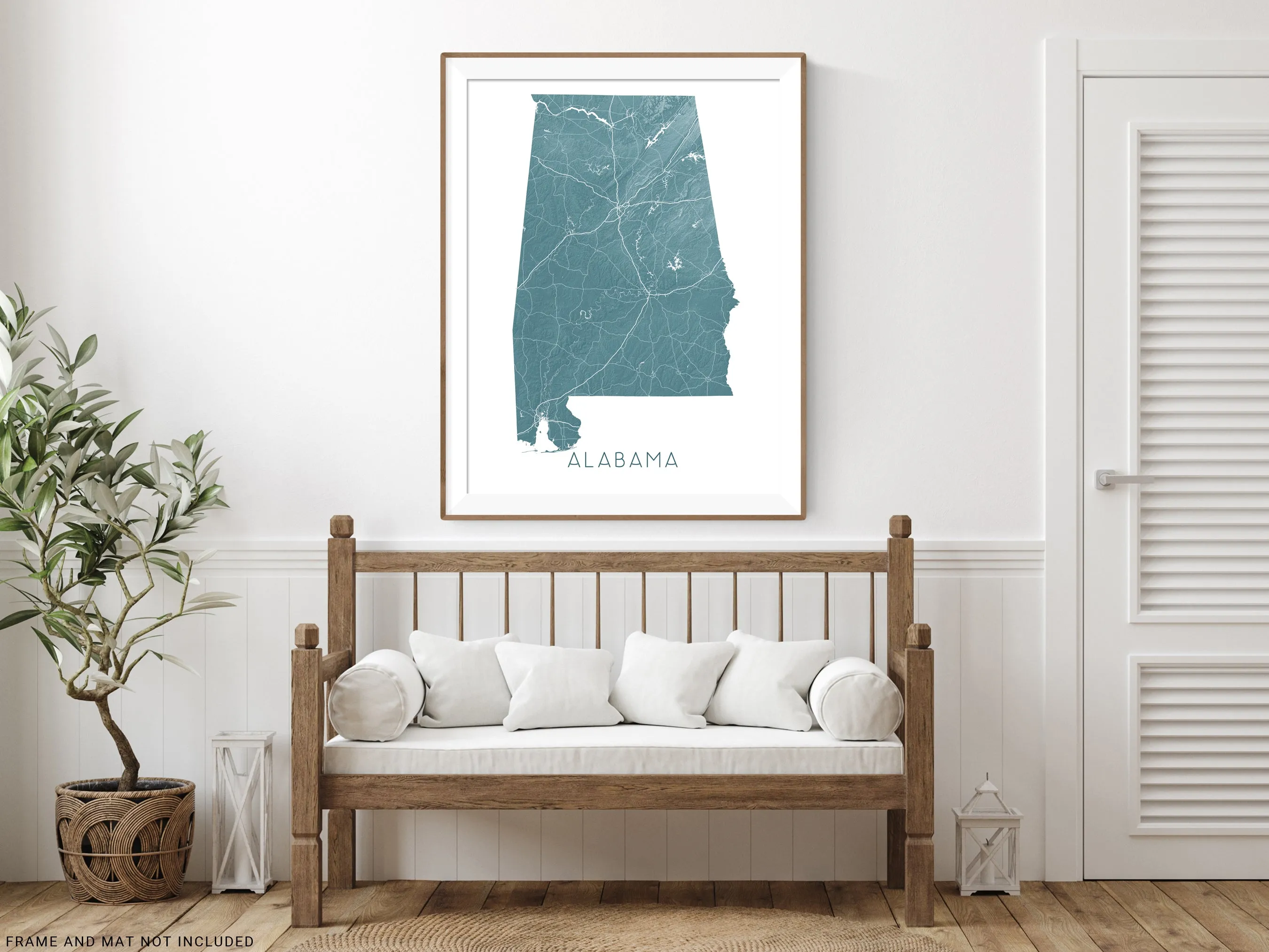 Alabama Map Print Poster - Topographic Map of Alabama State Wall Art Road Maps, Birmingham
