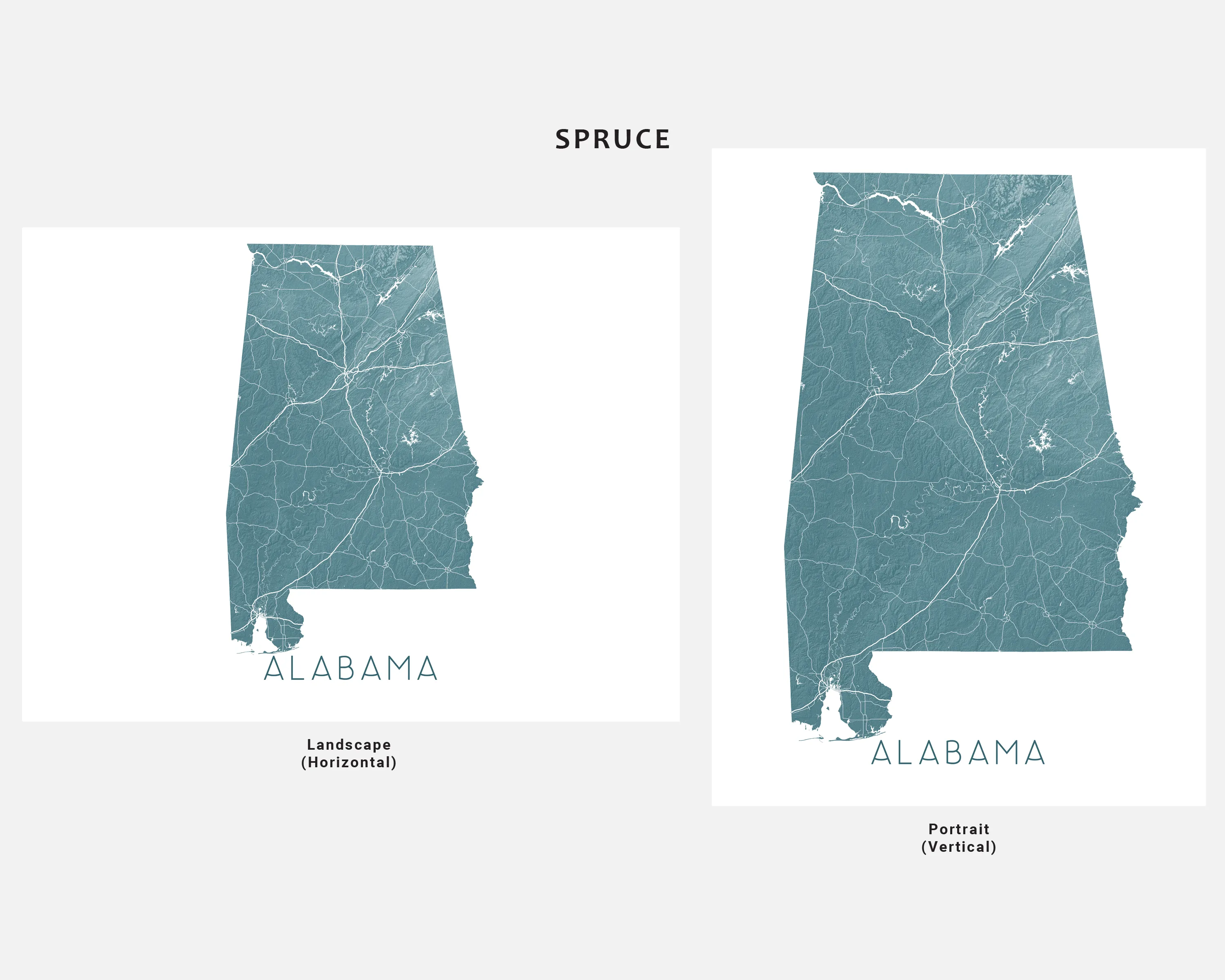 Alabama Map Print Poster - Topographic Map of Alabama State Wall Art Road Maps, Birmingham