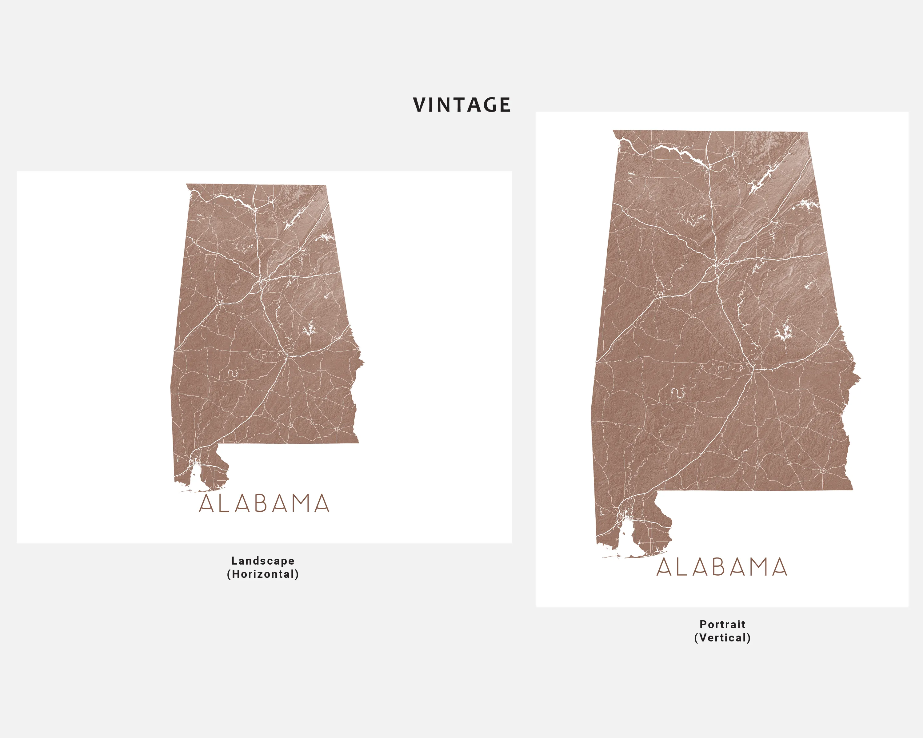 Alabama Map Print Poster - Topographic Map of Alabama State Wall Art Road Maps, Birmingham