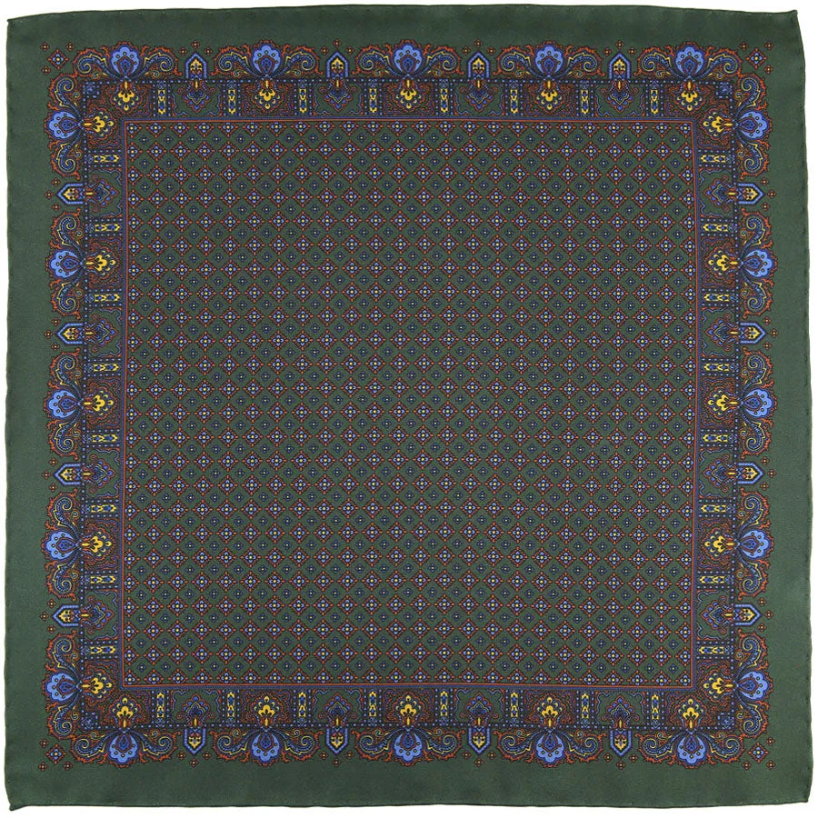 Ancient Madder Silk Pocket Square - Forest - 43x43cm