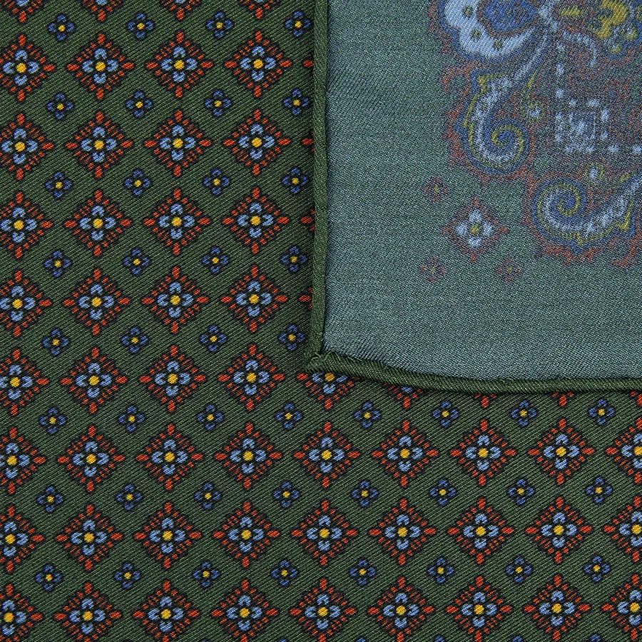 Ancient Madder Silk Pocket Square - Forest - 43x43cm