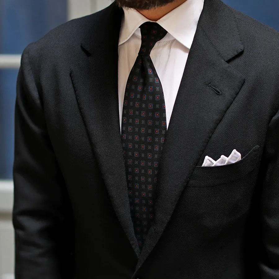 Ancient Madder Silk Tie - Black - Hand-Rolled