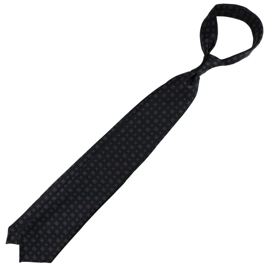 Ancient Madder Silk Tie - Black - Hand-Rolled