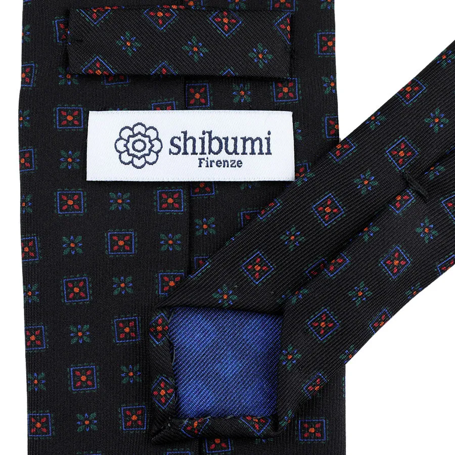 Ancient Madder Silk Tie - Black - Hand-Rolled