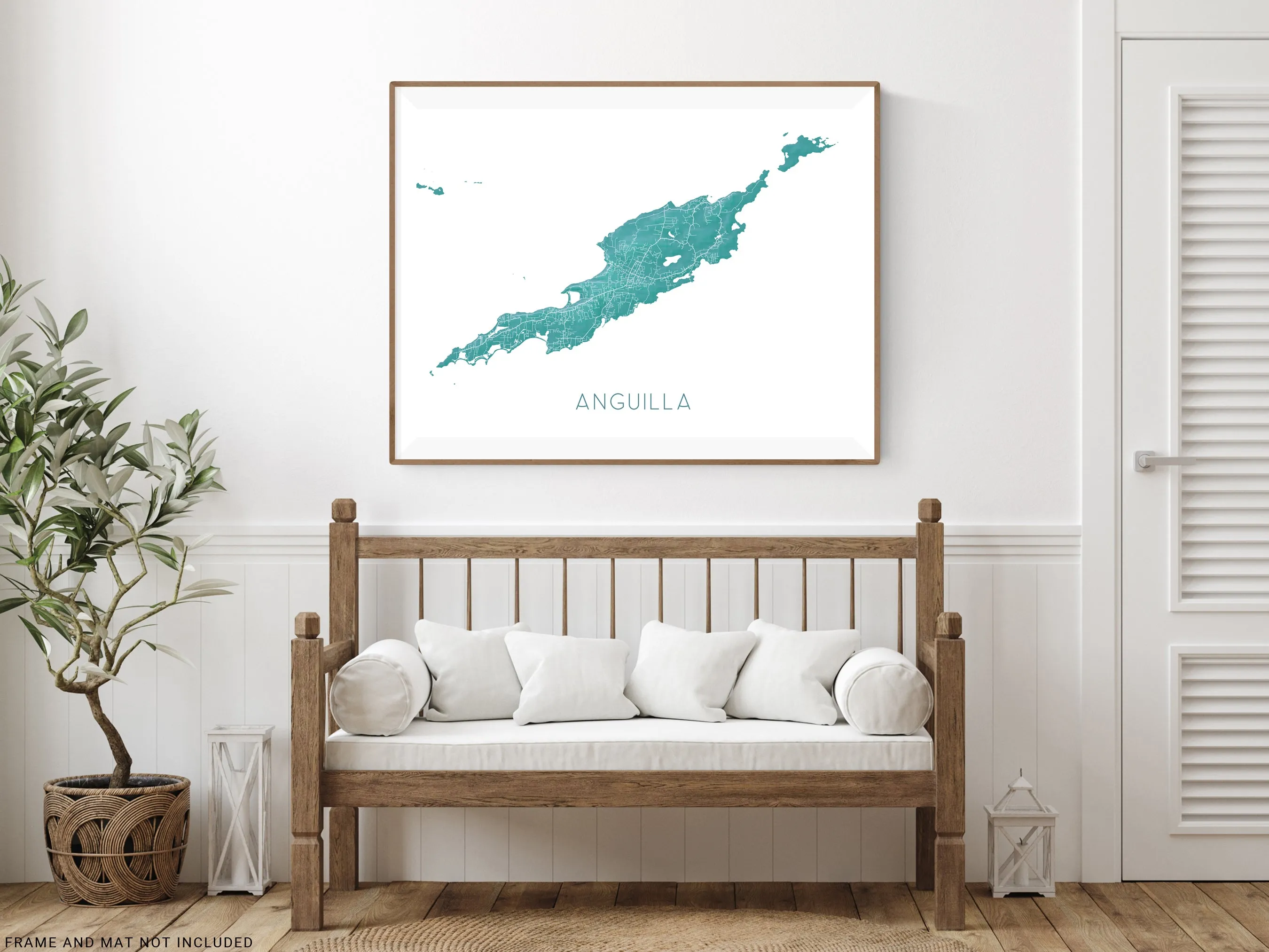 Anguilla Island Map Print, Turquoise Caribbean Island Wall Art Poster Road Street Maps
