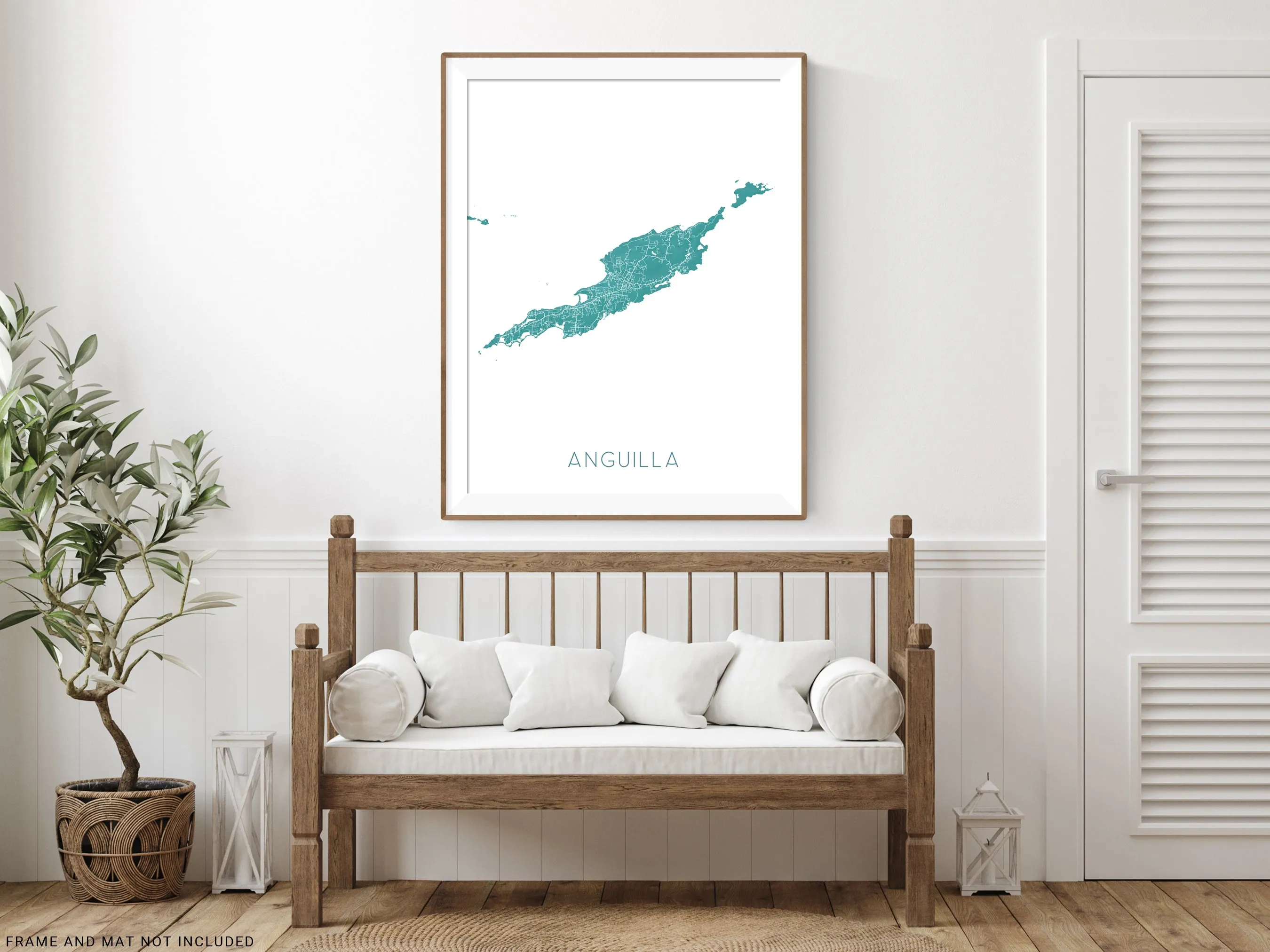 Anguilla Island Map Print, Turquoise Caribbean Island Wall Art Poster Road Street Maps