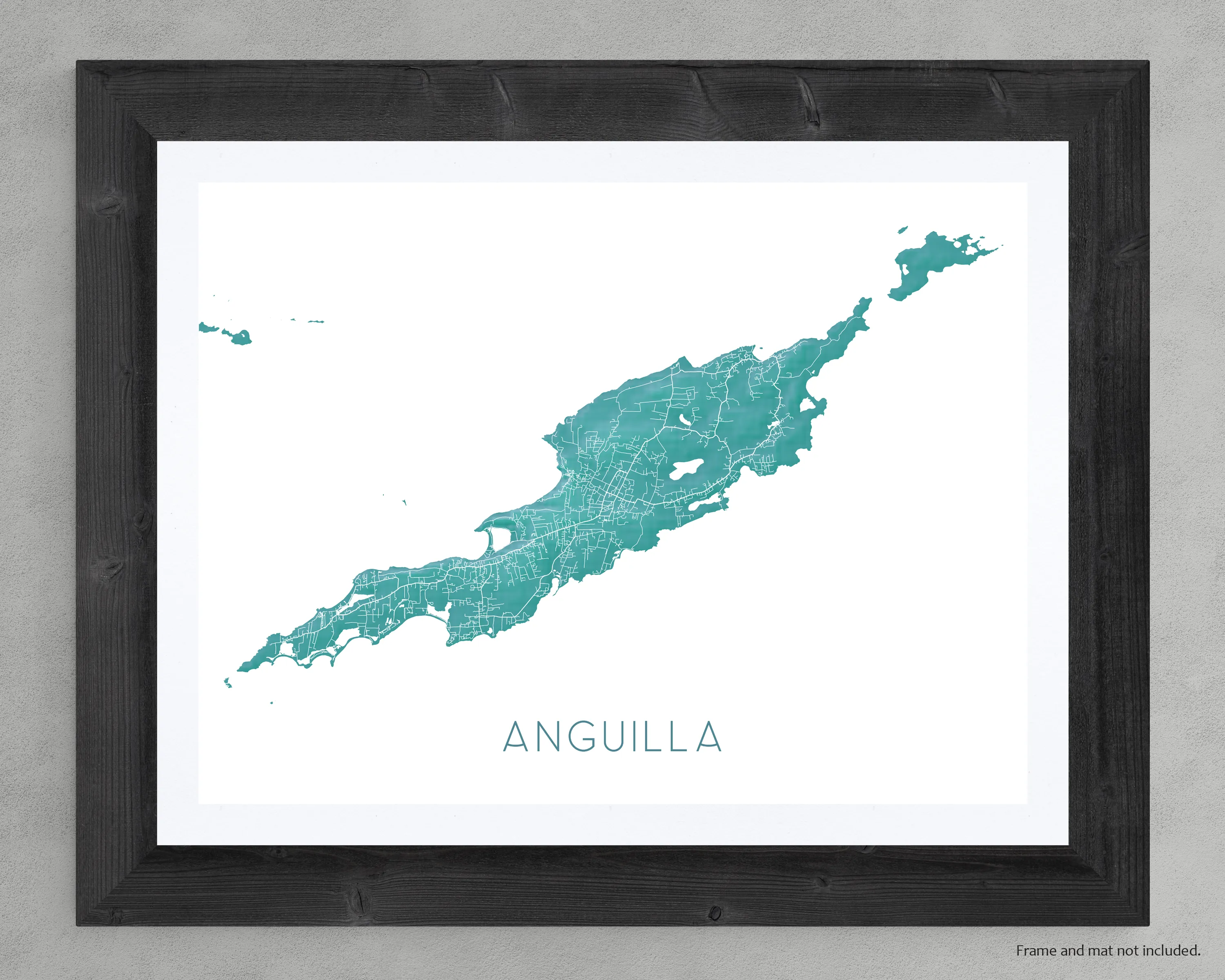 Anguilla Island Map Print, Turquoise Caribbean Island Wall Art Poster Road Street Maps