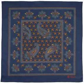 Animal Motif Cotton Pocket Square - Navy - 43x43cm
