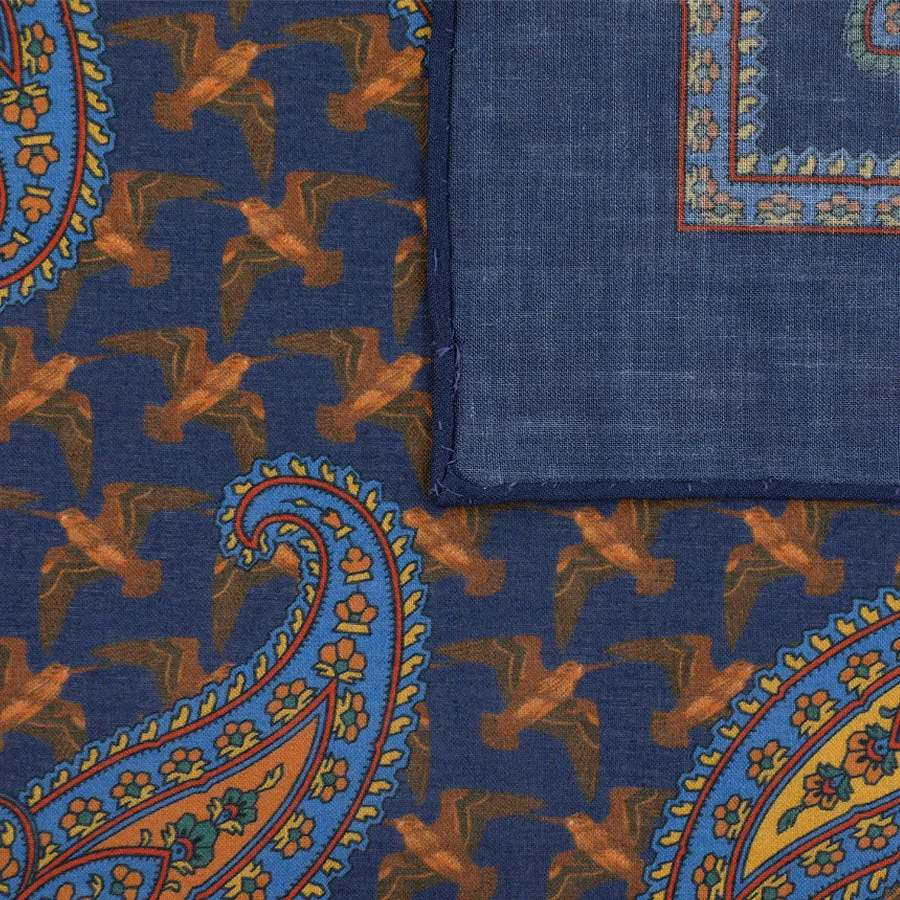 Animal Motif Cotton Pocket Square - Navy - 43x43cm