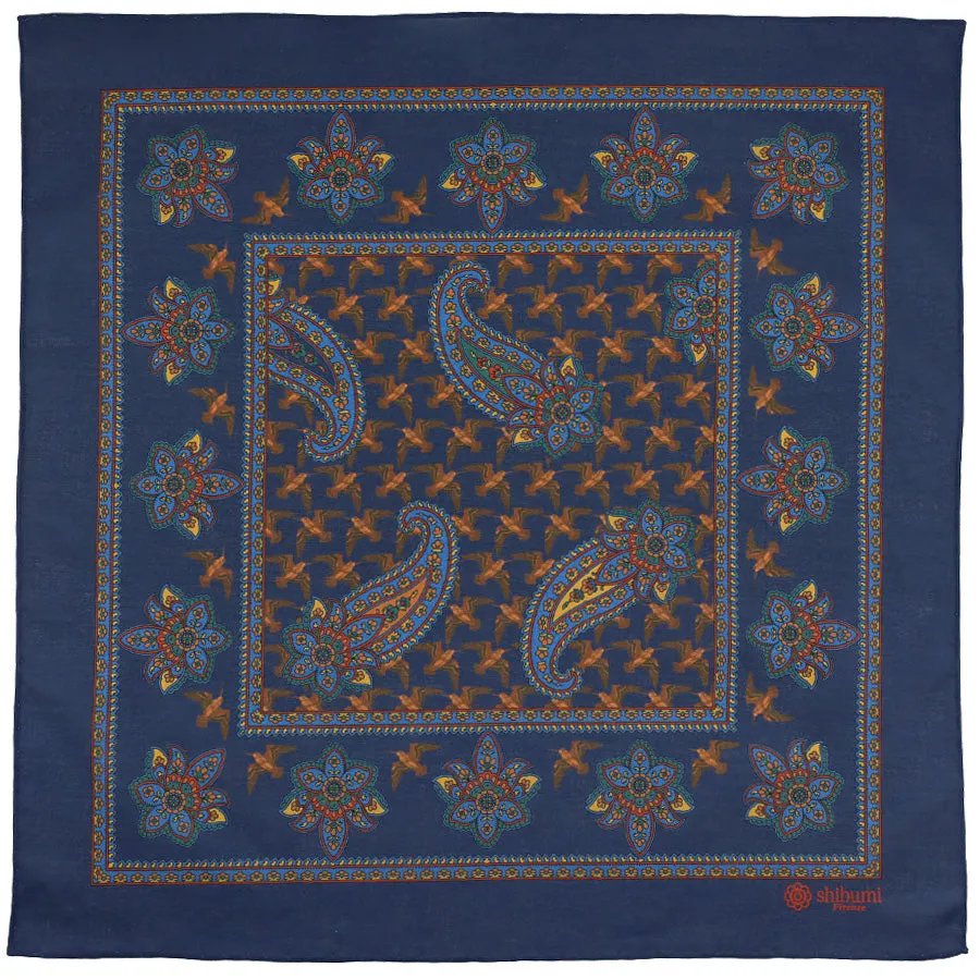 Animal Motif Cotton Pocket Square - Navy - 43x43cm