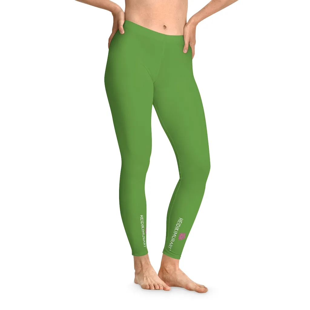 Apple Green Solid Color Tights, Green Solid Color Designer Comfy Women's Stretchy Leggings- Made in USA