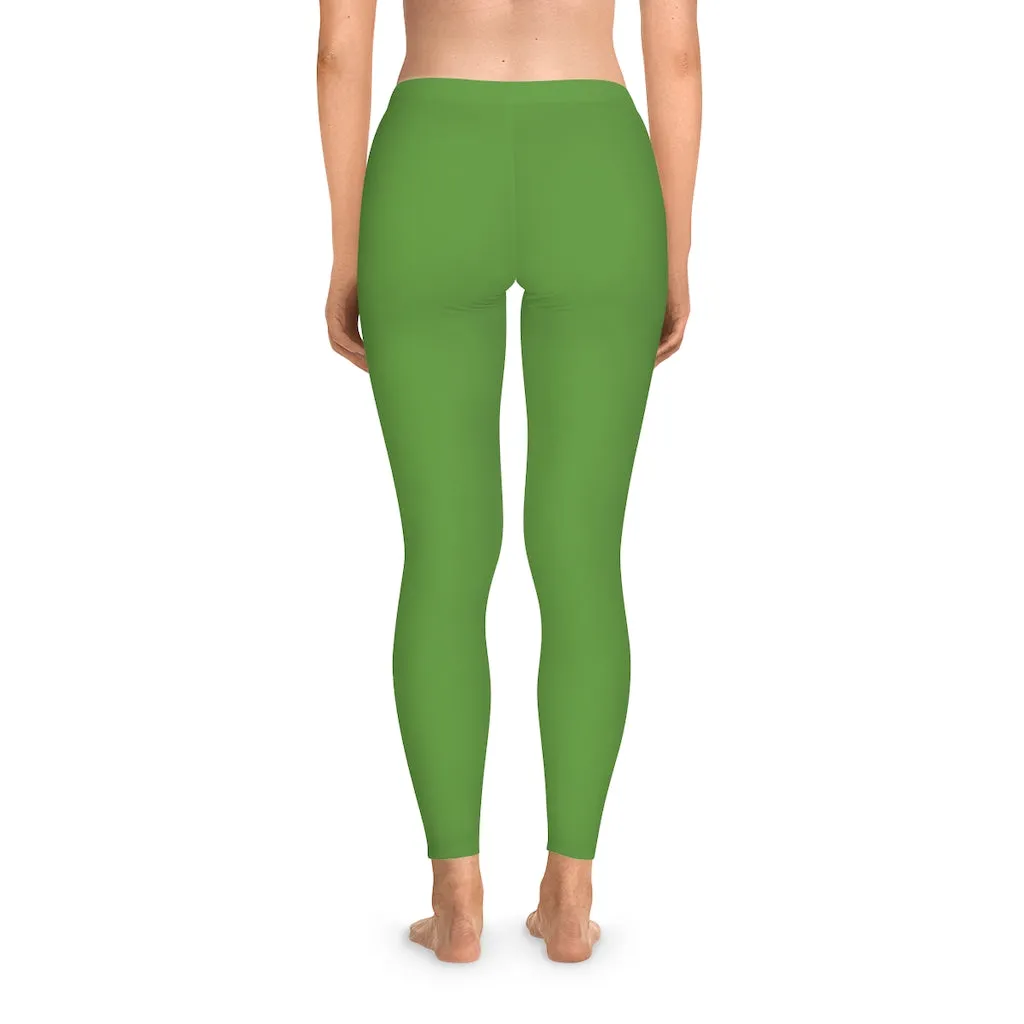 Apple Green Solid Color Tights, Green Solid Color Designer Comfy Women's Stretchy Leggings- Made in USA
