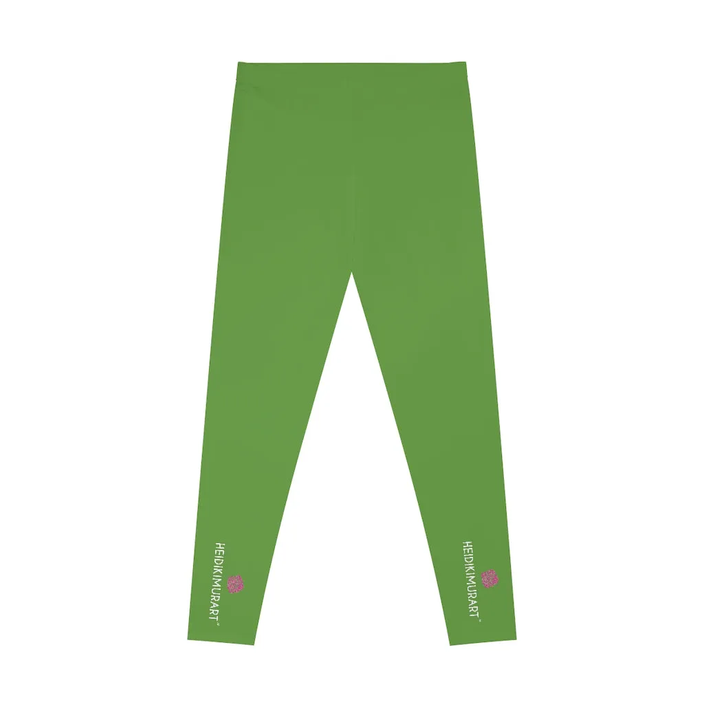 Apple Green Solid Color Tights, Green Solid Color Designer Comfy Women's Stretchy Leggings- Made in USA