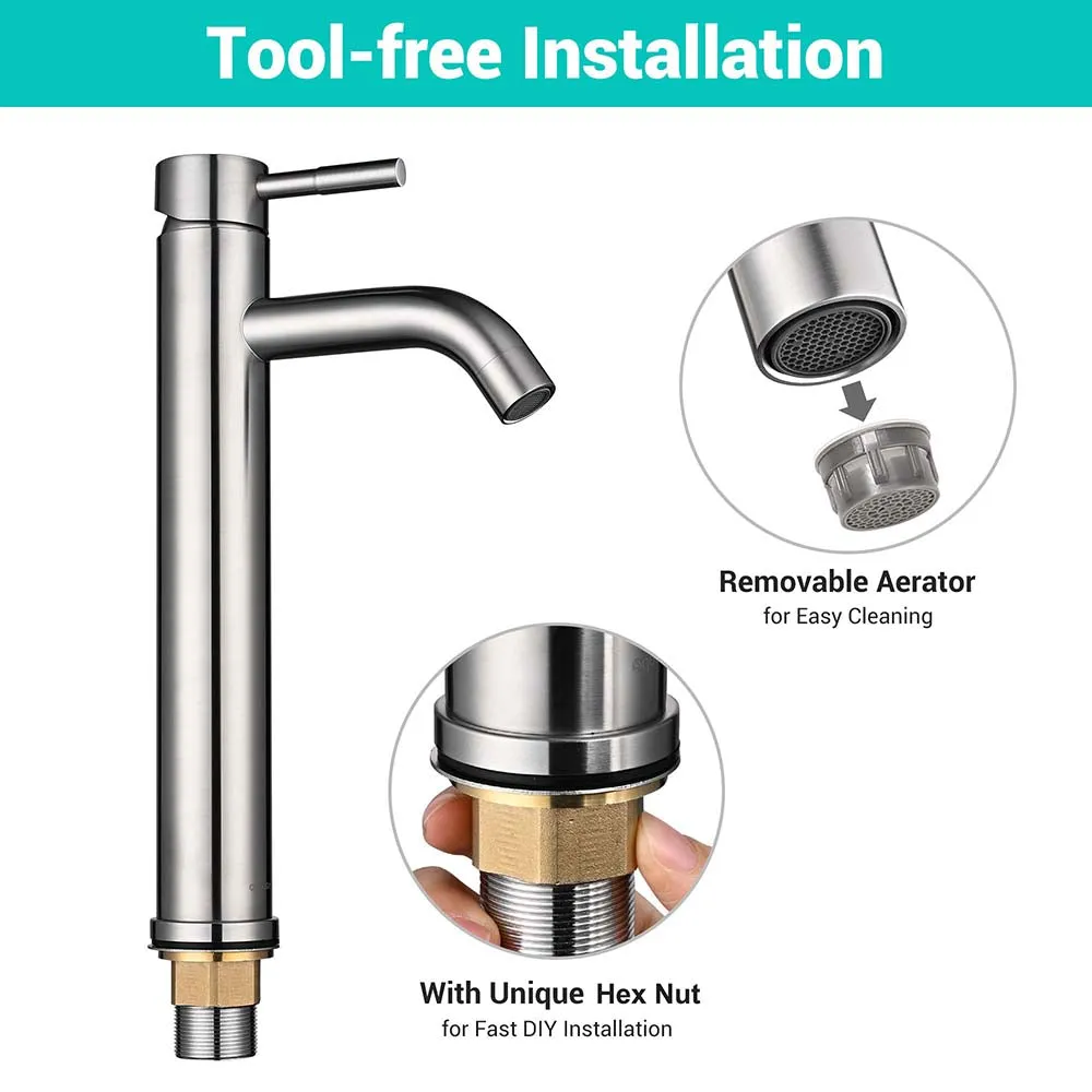 Aquaterior Modern Tall Bathroom Vessel Faucet 12"H