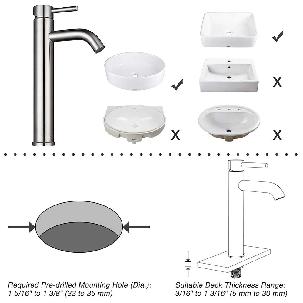 Aquaterior Modern Tall Bathroom Vessel Faucet 12"H