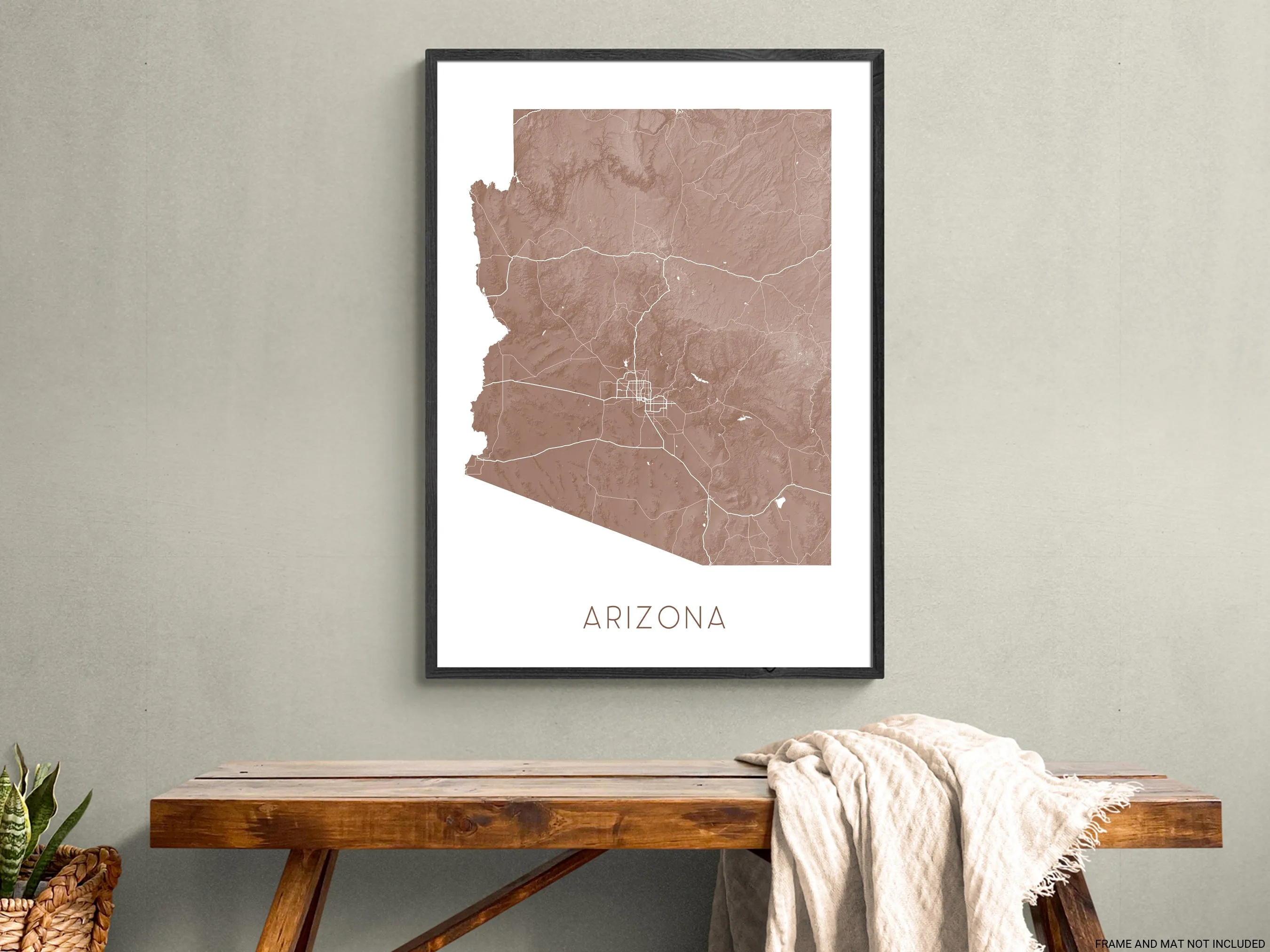 Arizona State Map Print Poster- Topographic AZ Map of Arizona Wall Art Road Maps, Grand Canyon Phoenix Tucson