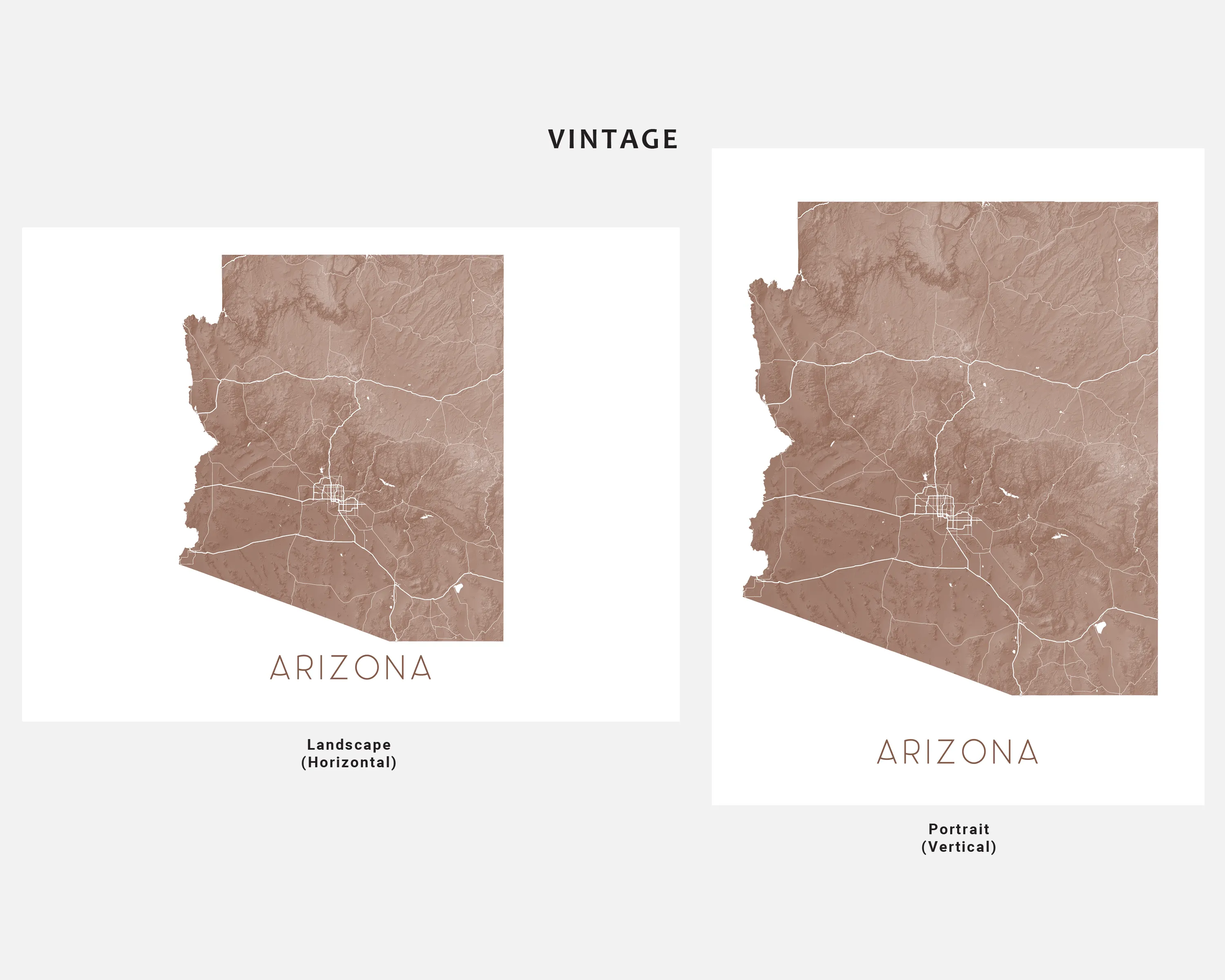 Arizona State Map Print Poster- Topographic AZ Map of Arizona Wall Art Road Maps, Grand Canyon Phoenix Tucson