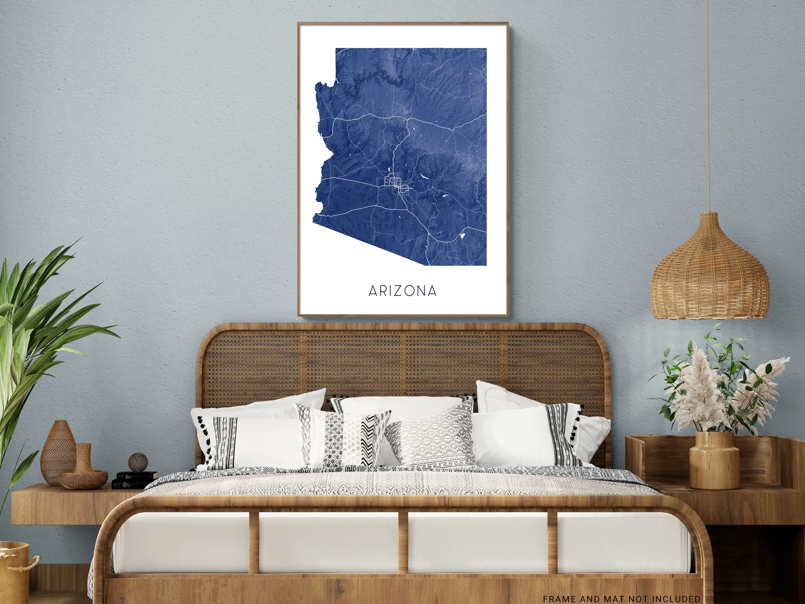 Arizona State Map Print Poster- Topographic AZ Map of Arizona Wall Art Road Maps, Grand Canyon Phoenix Tucson