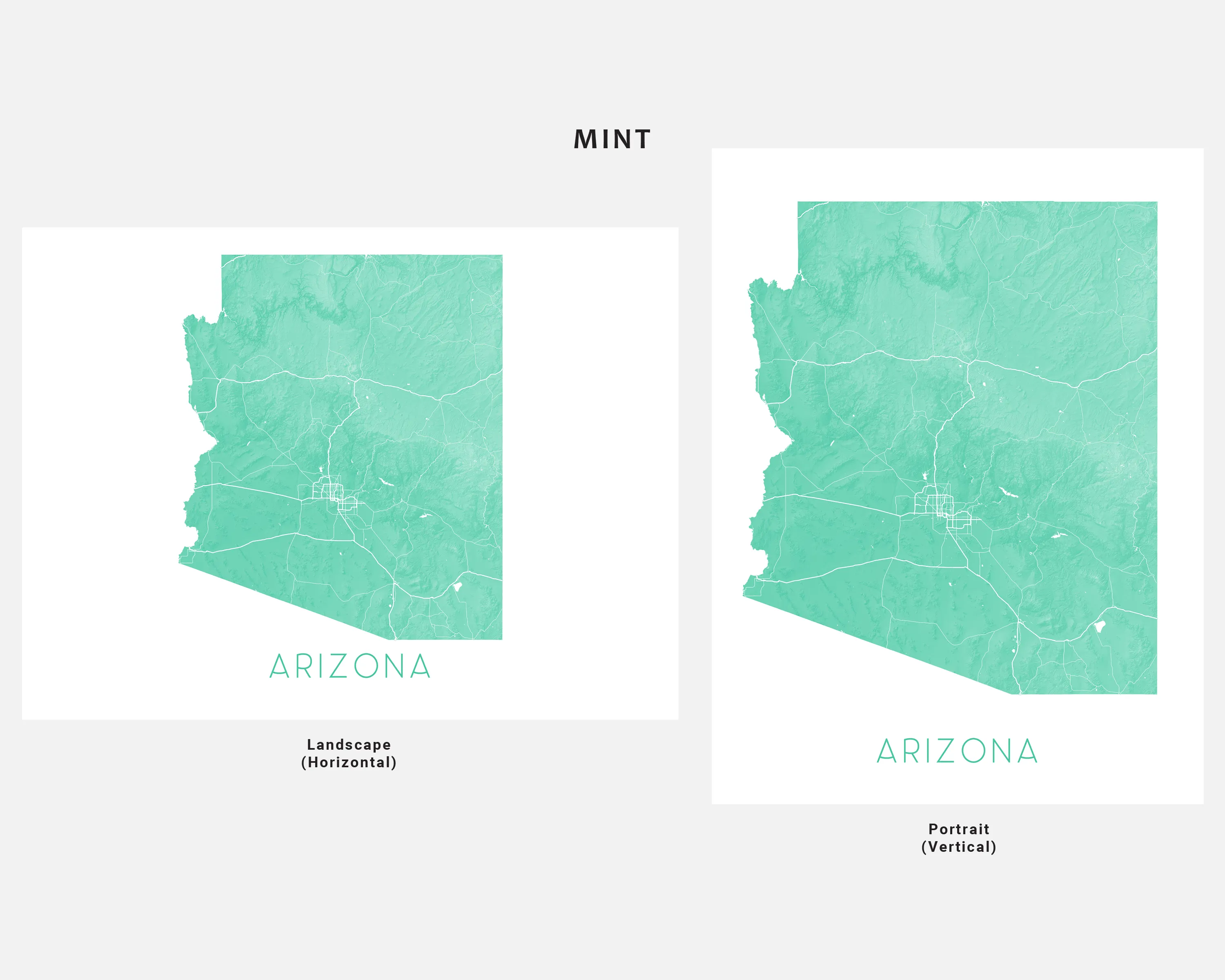Arizona State Map Print Poster- Topographic AZ Map of Arizona Wall Art Road Maps, Grand Canyon Phoenix Tucson
