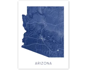 Arizona State Map Print Poster- Topographic AZ Map of Arizona Wall Art Road Maps, Grand Canyon Phoenix Tucson